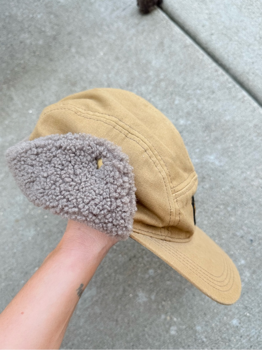 REI Co-op Trapper Cap Ear Flaps Hat Men's L/XL Khaki Tan Cotton Sherpa Fleece - Picture 2 of 9
